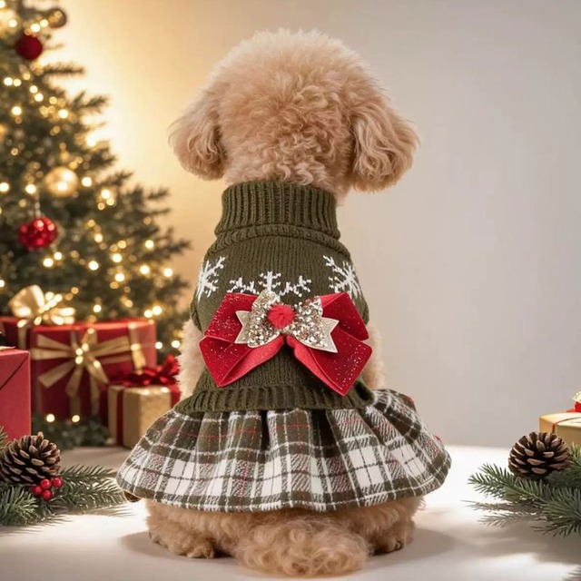 クリスマスニットワンピース　犬服　01347