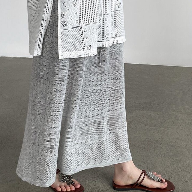 【3 colors】 Crochet Cotton Straight Midi Skirt [26010133]