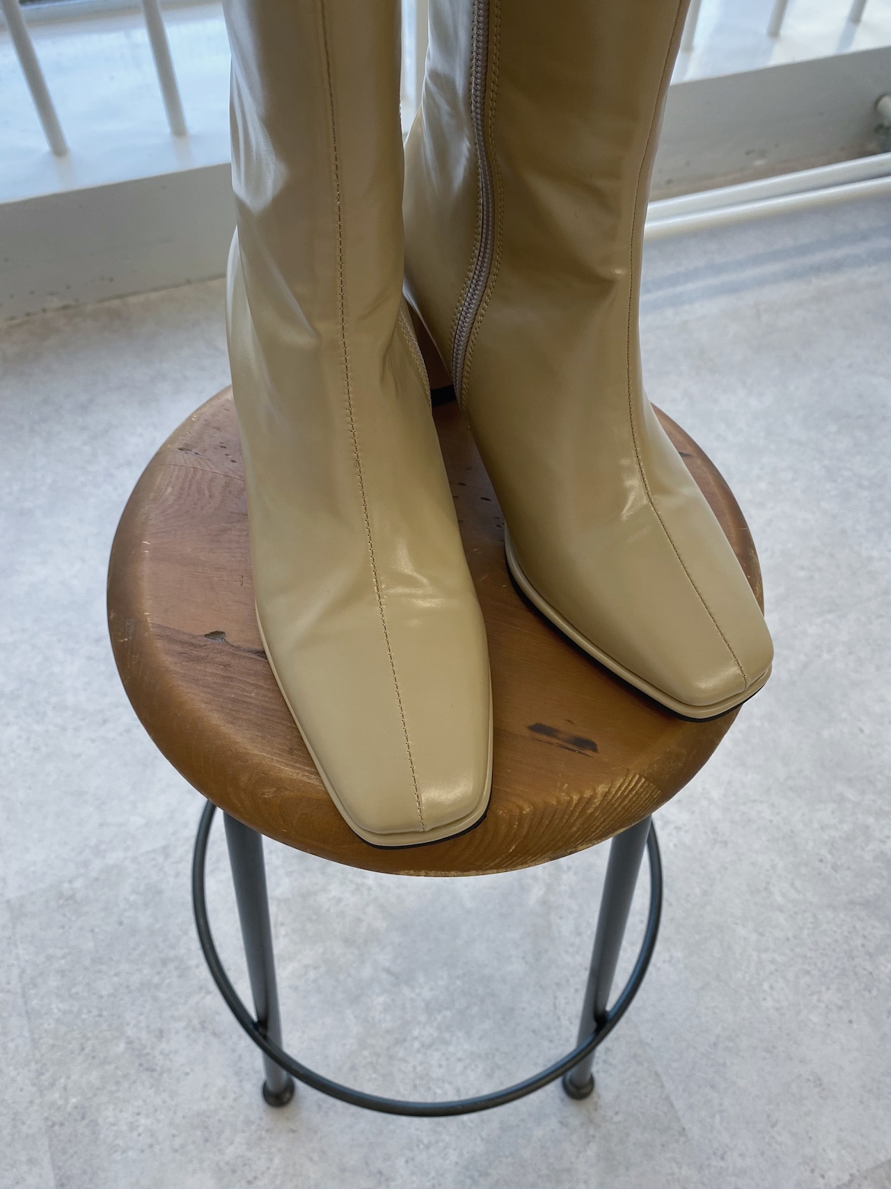 square toe gloss heel long boots