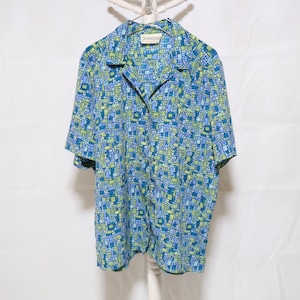 Whole Pattern Short Sleeve Shirt Blue