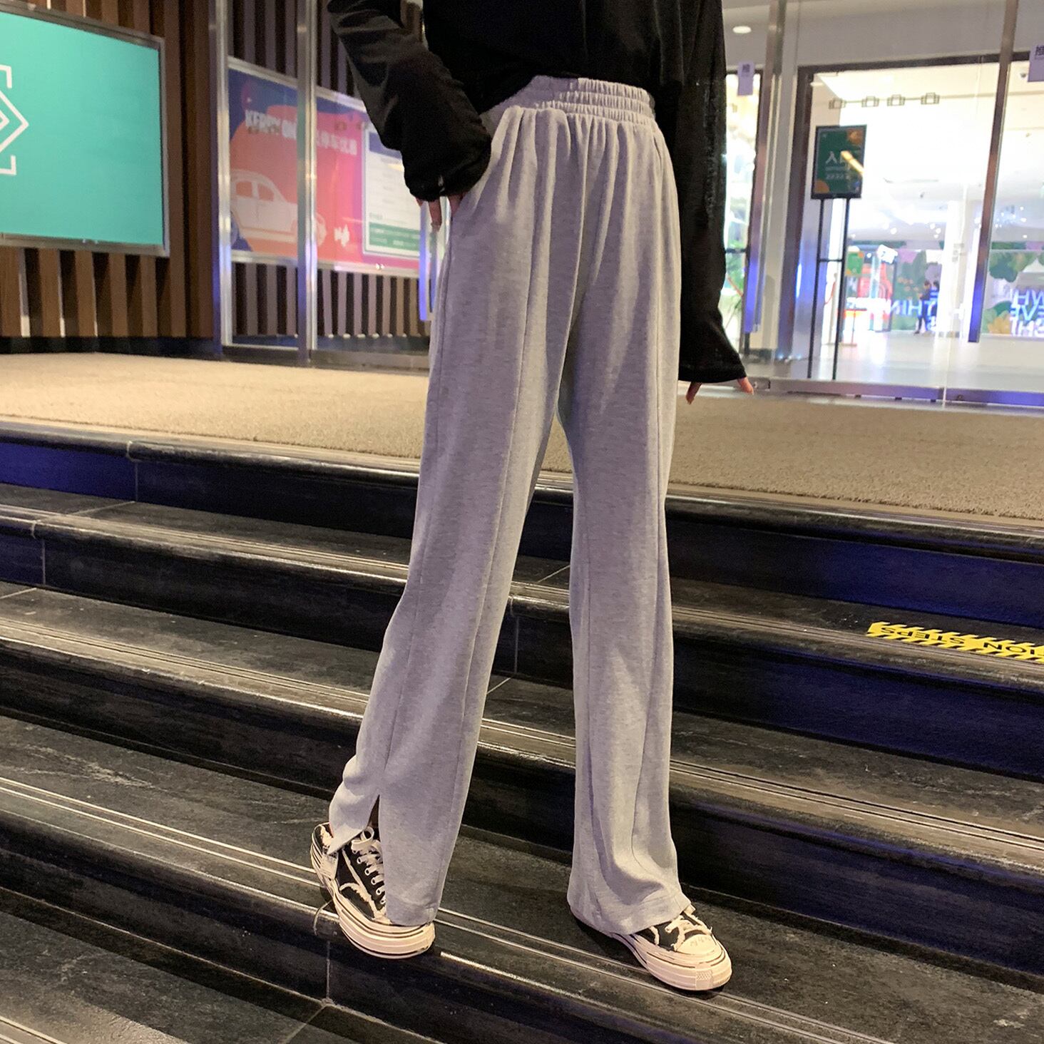 サマースタイルハイウェストウェストパンツ レディースルーズカジュアルスリット レッド 夏物 6Du_Shop_Women94358381041