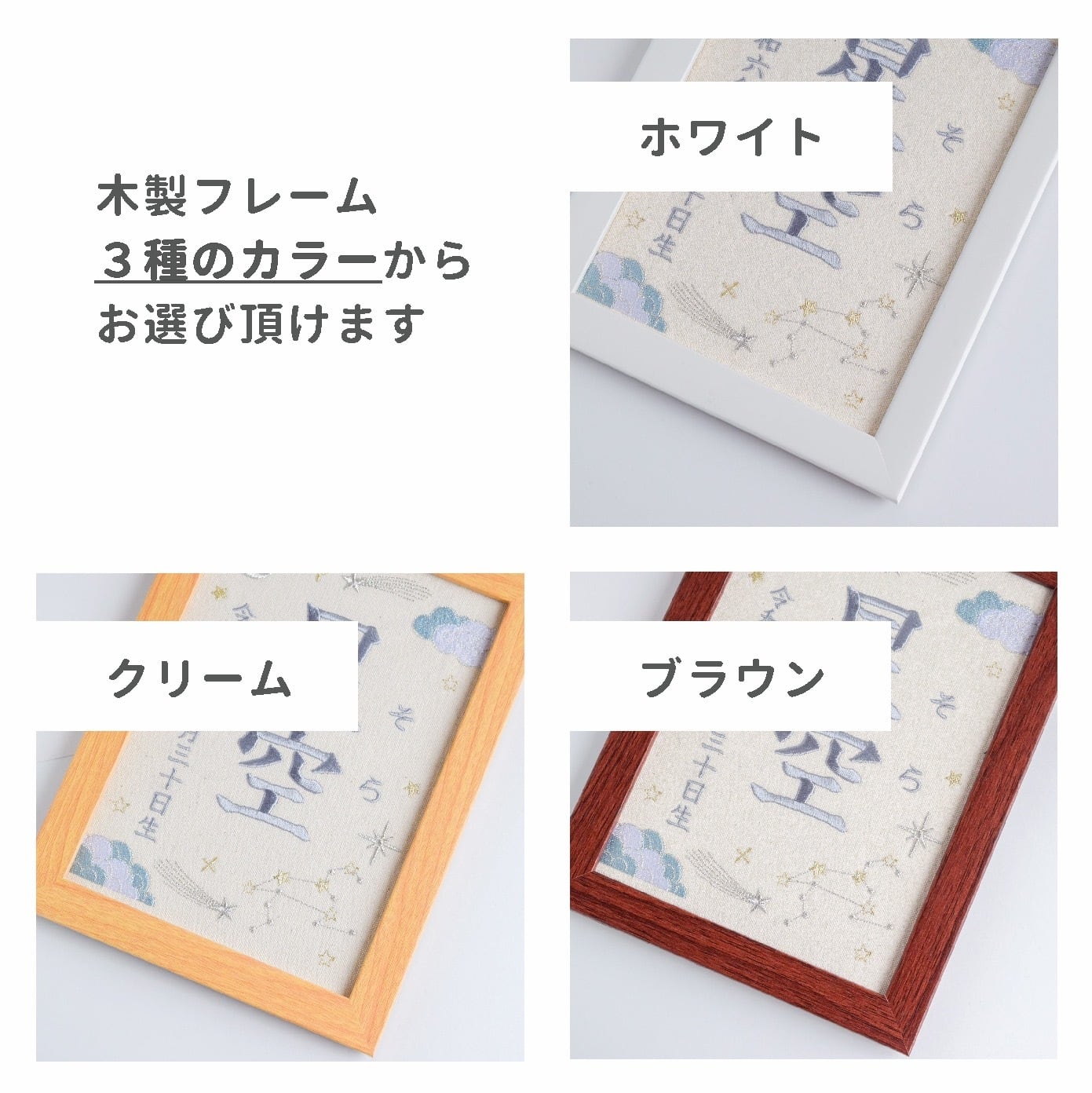 刺繍命名ボード《星空》A5サイズ 名前旗 出産祝い お七夜 命名書 星座