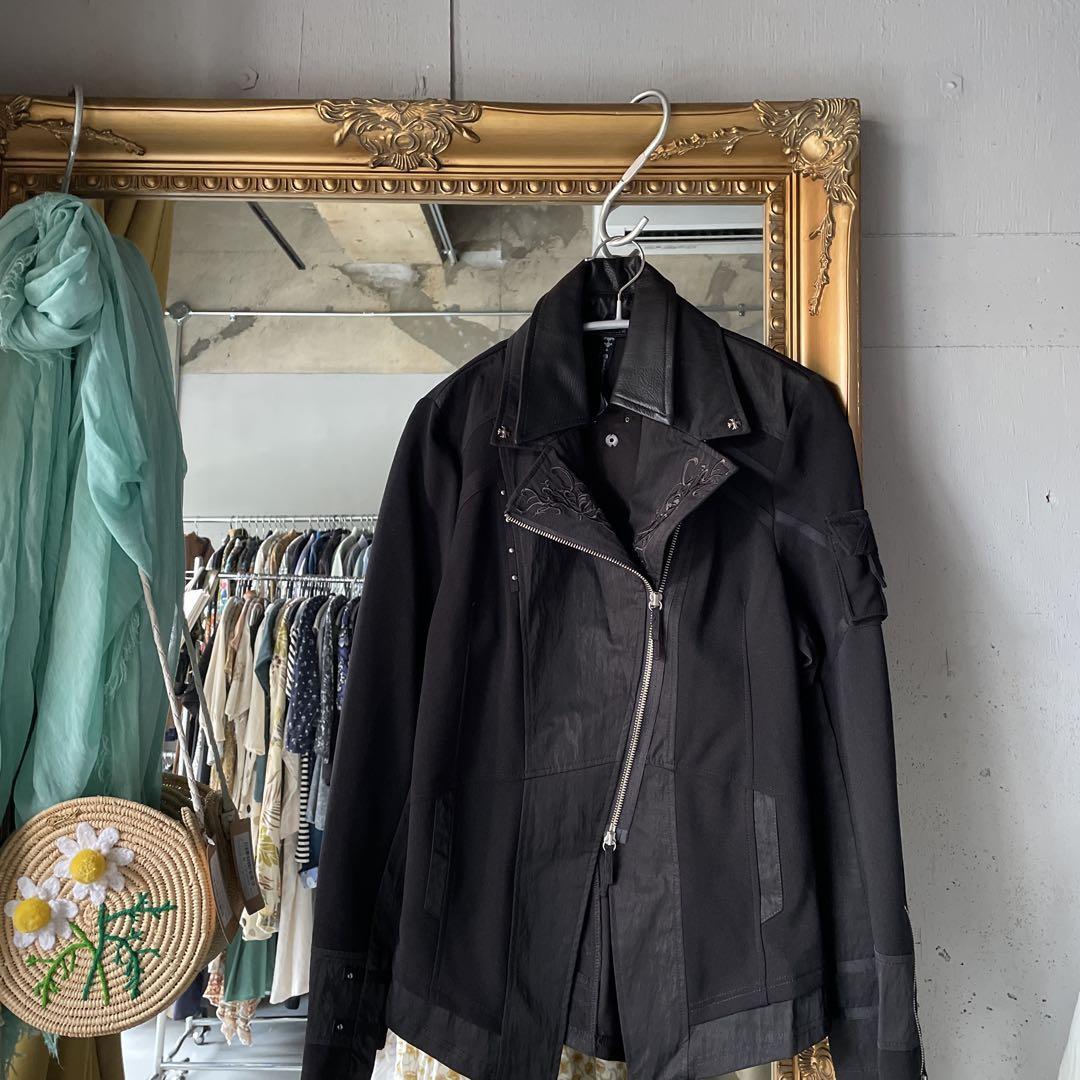 D オッズオン OZZONE croce ジャケット レザー 刺繍 花柄 黒 | 古着屋