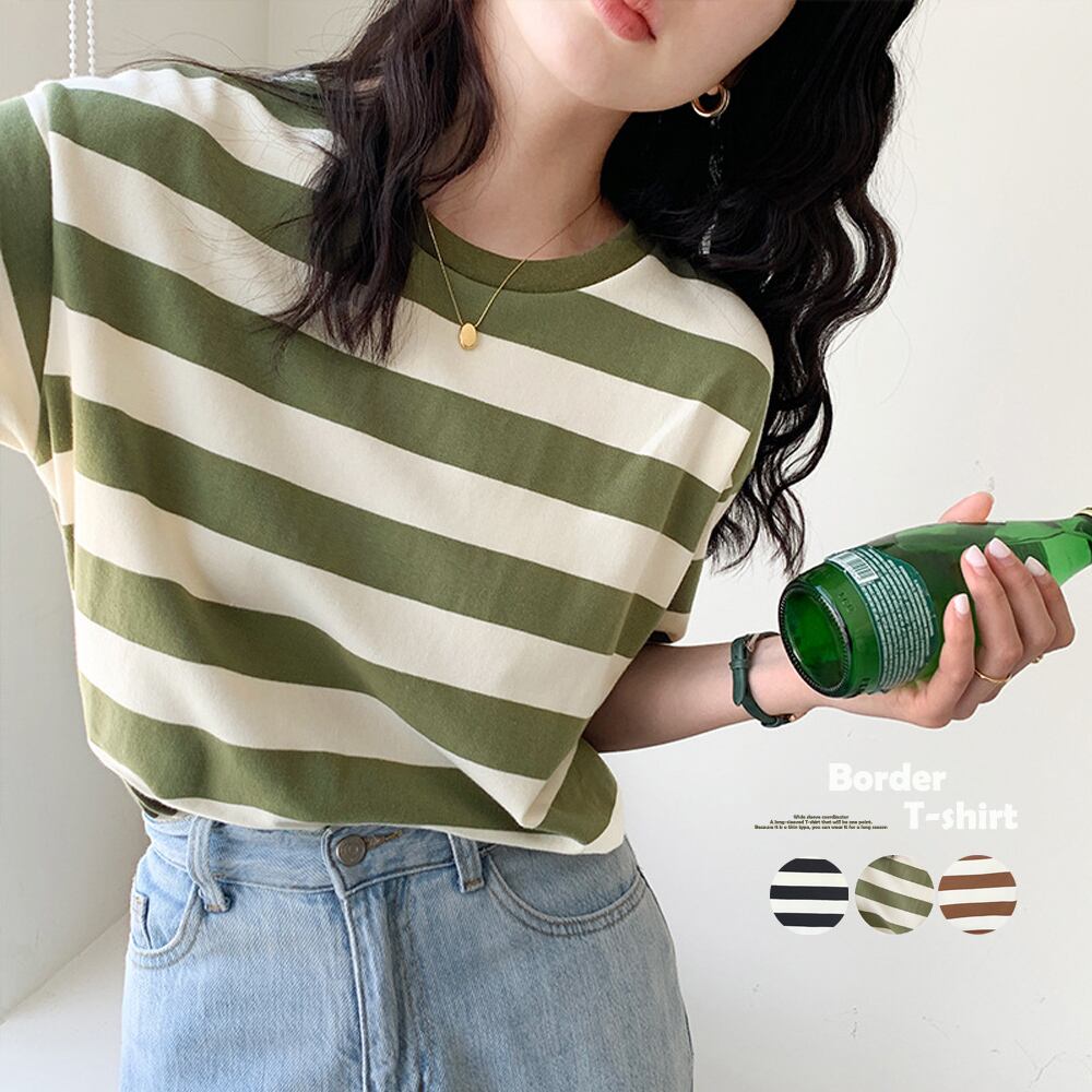 ボーダー Tシャツ クルーネックトップス