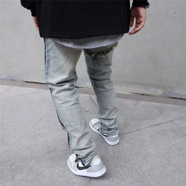 予約販売】デニム メンズ ストレッチデニム ブルー ダメージ サイド