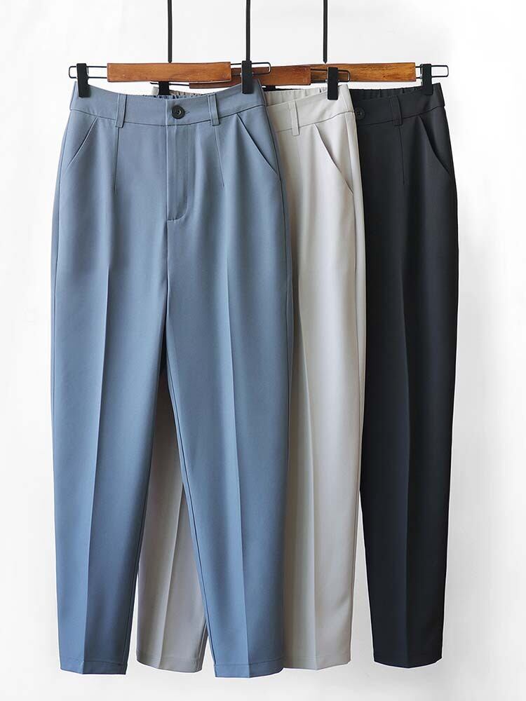 センタープレスクロップド丈テーパードパンツ オフィス きれいめ ベーシック 定番 9分丈 大きいサイズ 韓国 CH8664