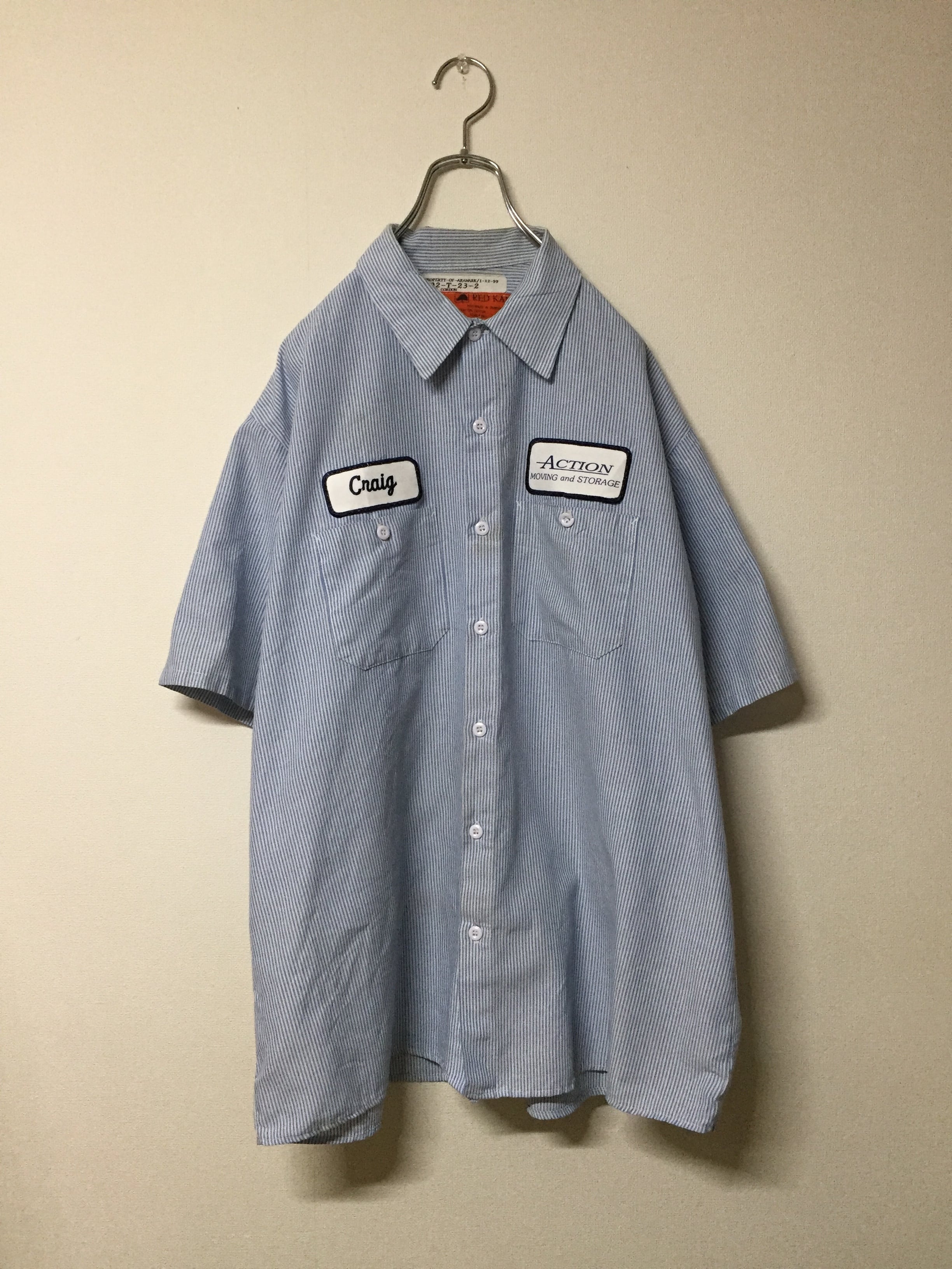 ワークシャツ 半袖 ストライプ ワッペン | 古着屋 KafuCa