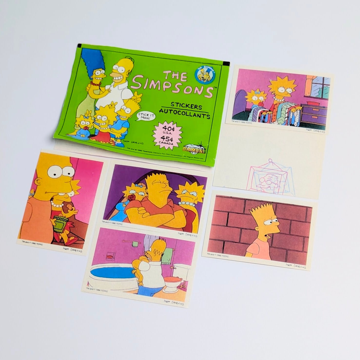 ☆送料無料！☆1990年製【 The Simpsons（ザ・シンプソンズ） 】VINTAGE ステッカー単品 （1パック=6STICKERS）〚アメリカン雑貨 アメトイ〛
