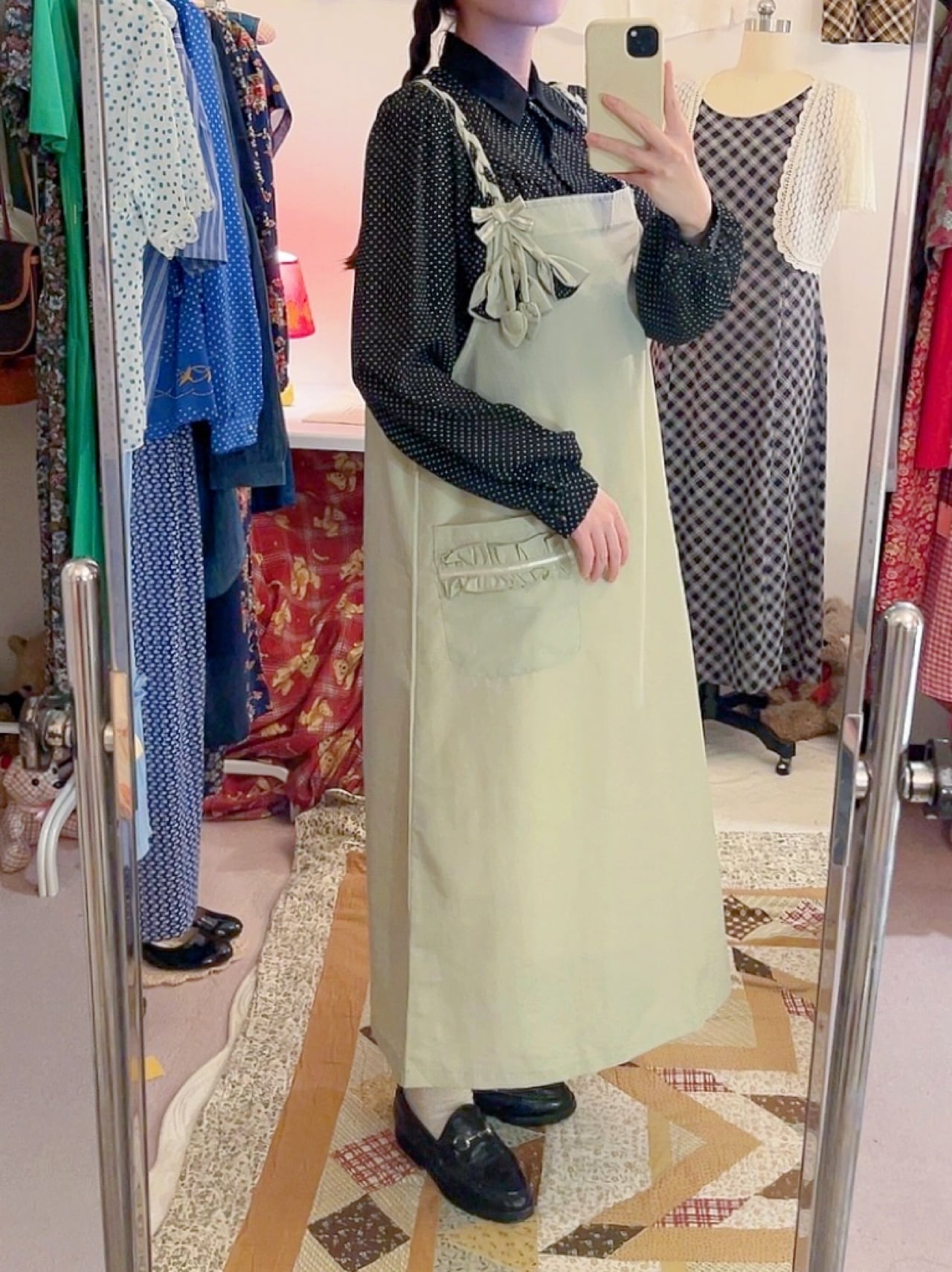 dot ribbon flower jumper skirt