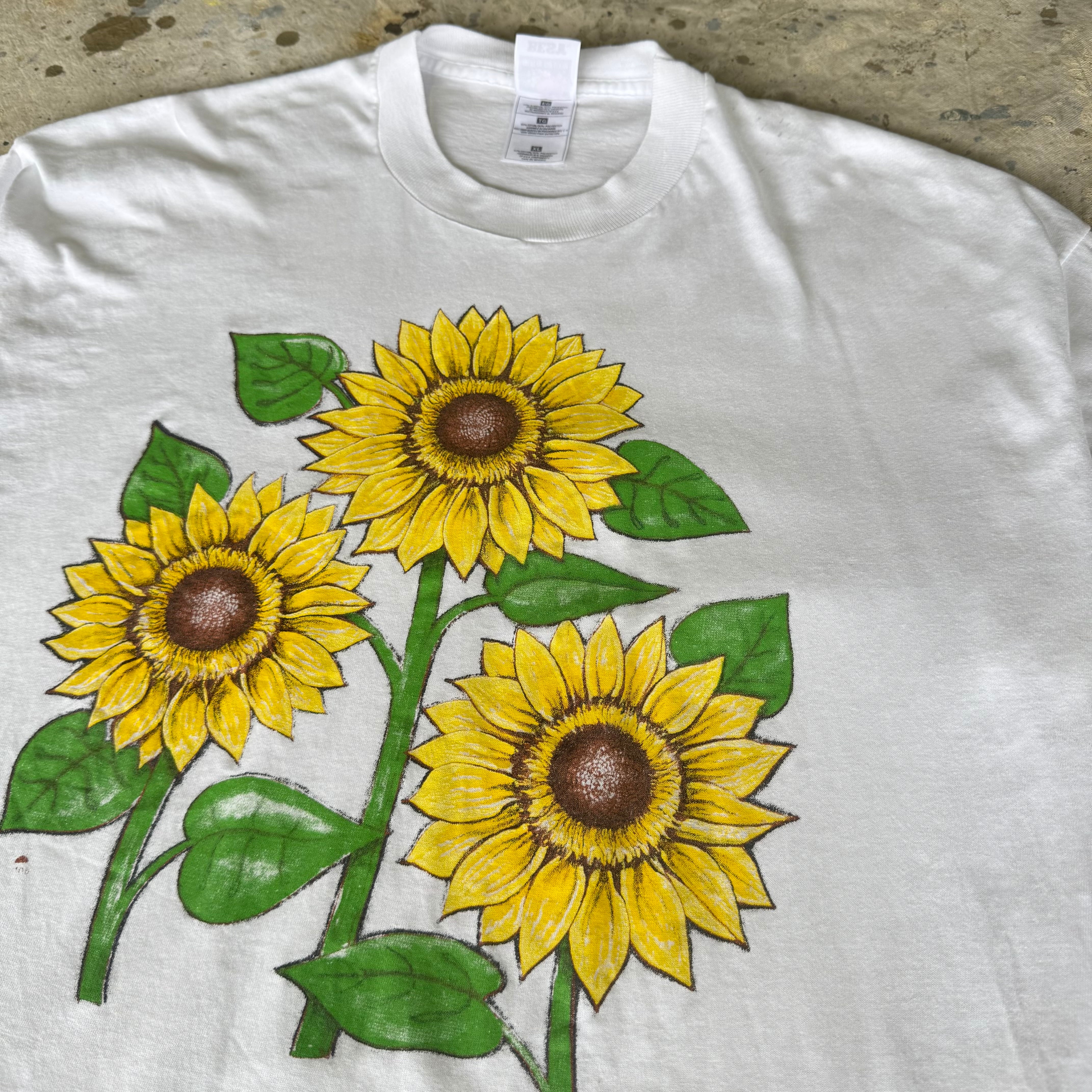 90s ひまわり アートTシャツ ホワイト XL フルーツボディ | 古着屋