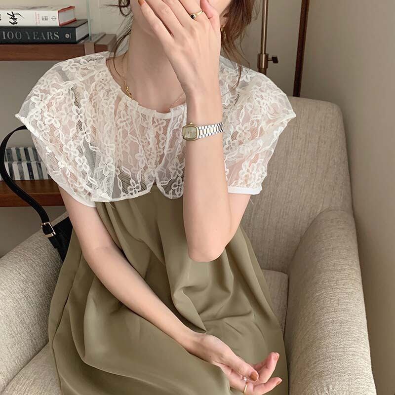 2点セット レディース シャツ ブラウス キャミソールワンピース キャミワンピ ロング丈 半袖 総レース クルーネック ラージカラー 透け感 Aライン かわいい 大人可愛い きれいめ 上品 エレガント 清楚 フェミニン シック おしゃれ 綺麗 こなれ感 キュート ガーリー 個性的 レトロ モダン 存在感 花柄 フラワー デート お出かけ 女子会 パーティー イベント ワンサイズ カーキ 春 夏 上下セット 2点セット ツーピース 20代 30代 40代 韓国系 着回し 普段使い 体型カバー 送料無料