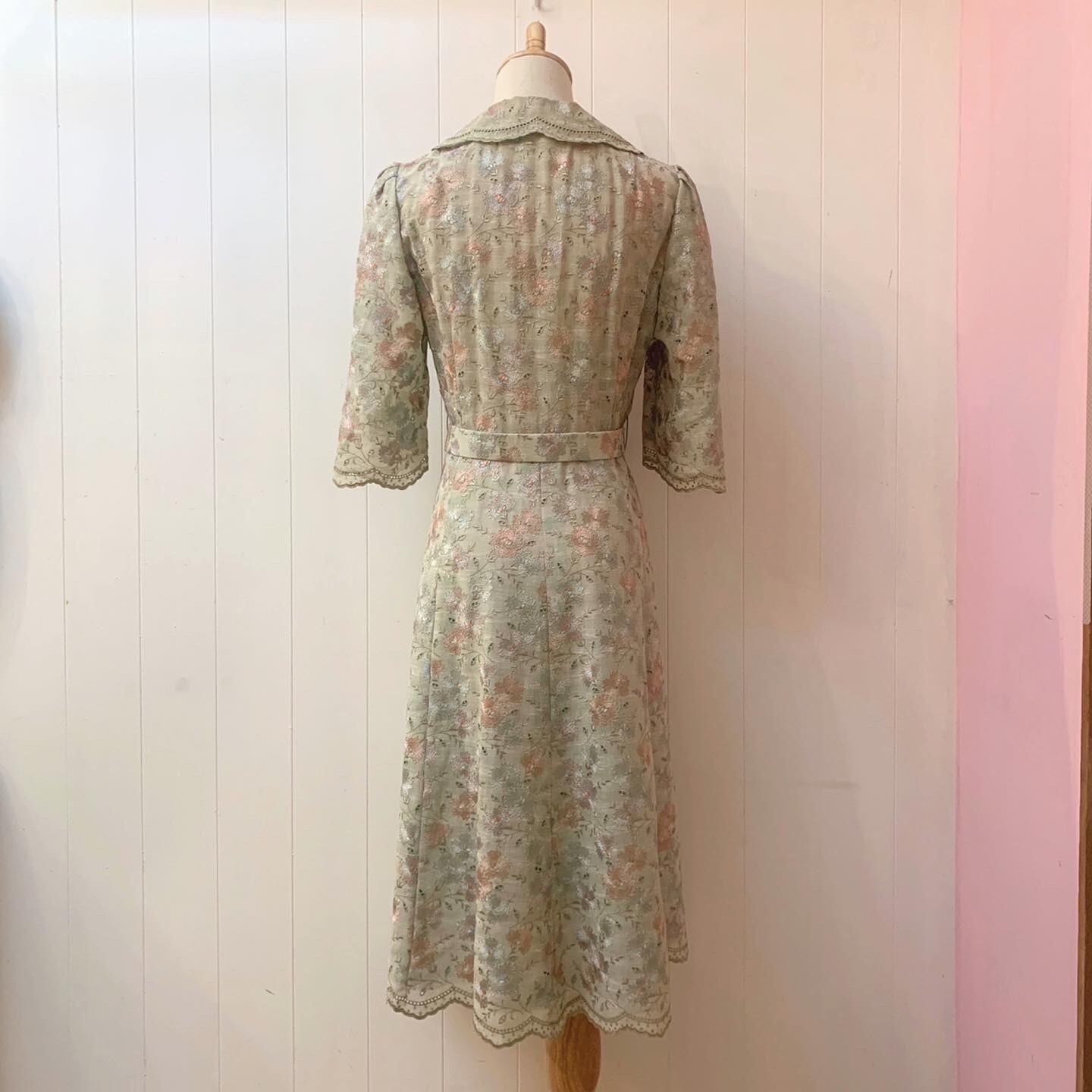 flower embroidery lace green one-piece