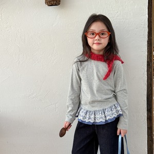 秋韓国風レースつきＴシャツ