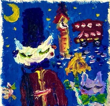 ☆一点もの☆原画ミニ油絵10cm四方】南フランスのベッキーちゃんと