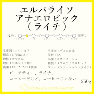 【22/23ロット】コロンビア　エルパライソ農園アナエロビックファーメンテーション（ライチ）/まるでピーチ、ライチティー【ミディアム+】250g