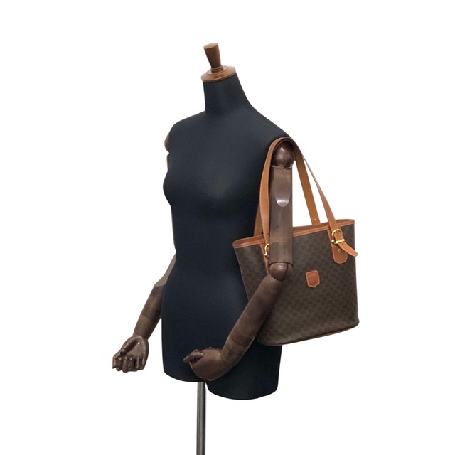 CELINE セリーヌ マカダム ハンドバッグ ブラウン ブラゾン型押し PVC トートバッグ vintage ヴィンテージ オールド yemzhg