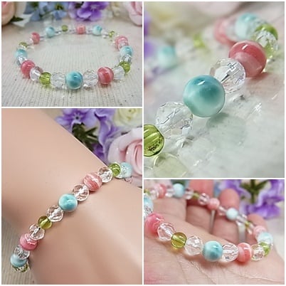 天然石 値下げ インカローズ&ペリドットのブレスレット 人気カラー