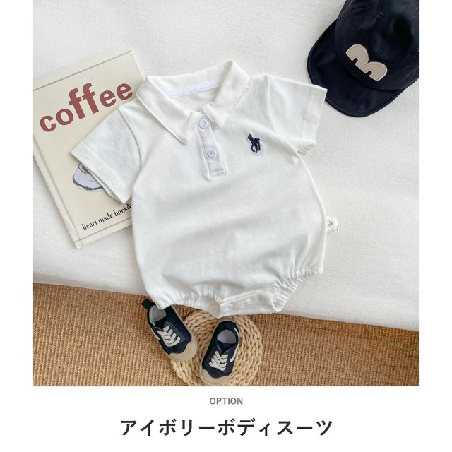 【兄妹服】ホース刺繍ポロロンパース/ポロショートオール - 4