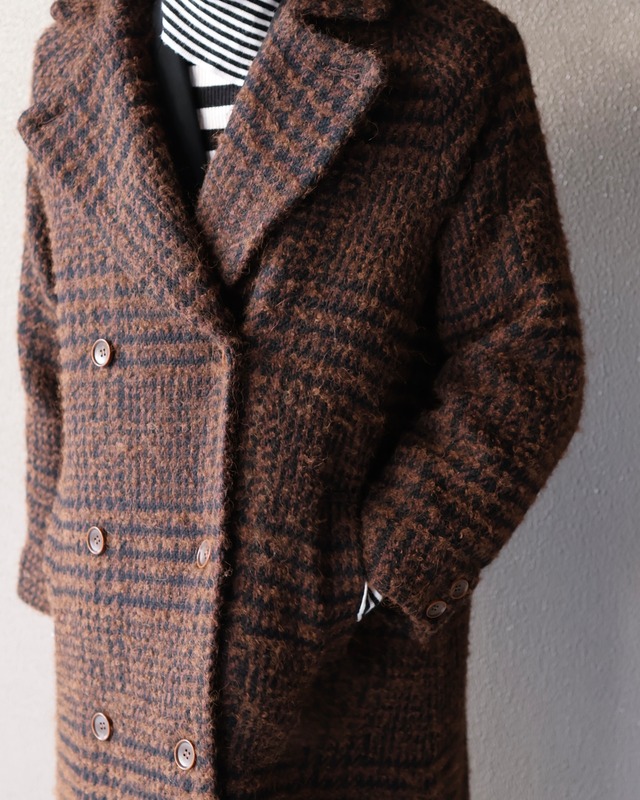 Tweed checked double long coat