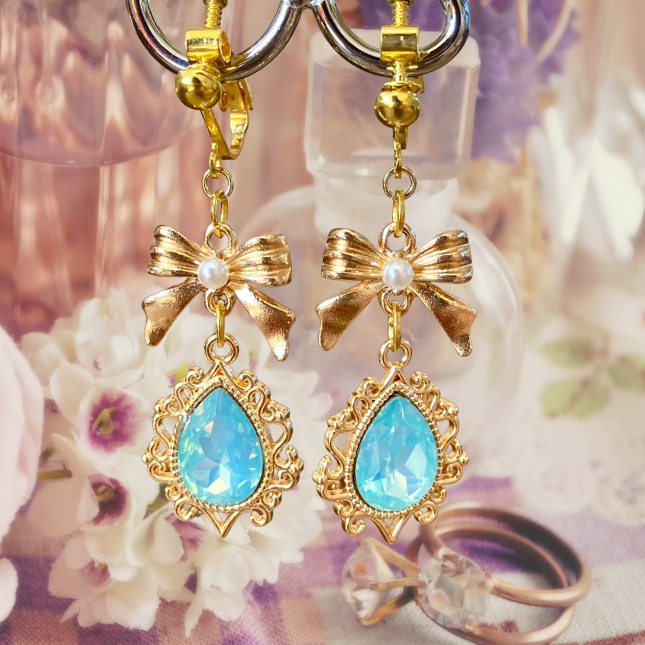 No.285 ドロップビーズとラインストーンのピアス ハンドメイド No.274