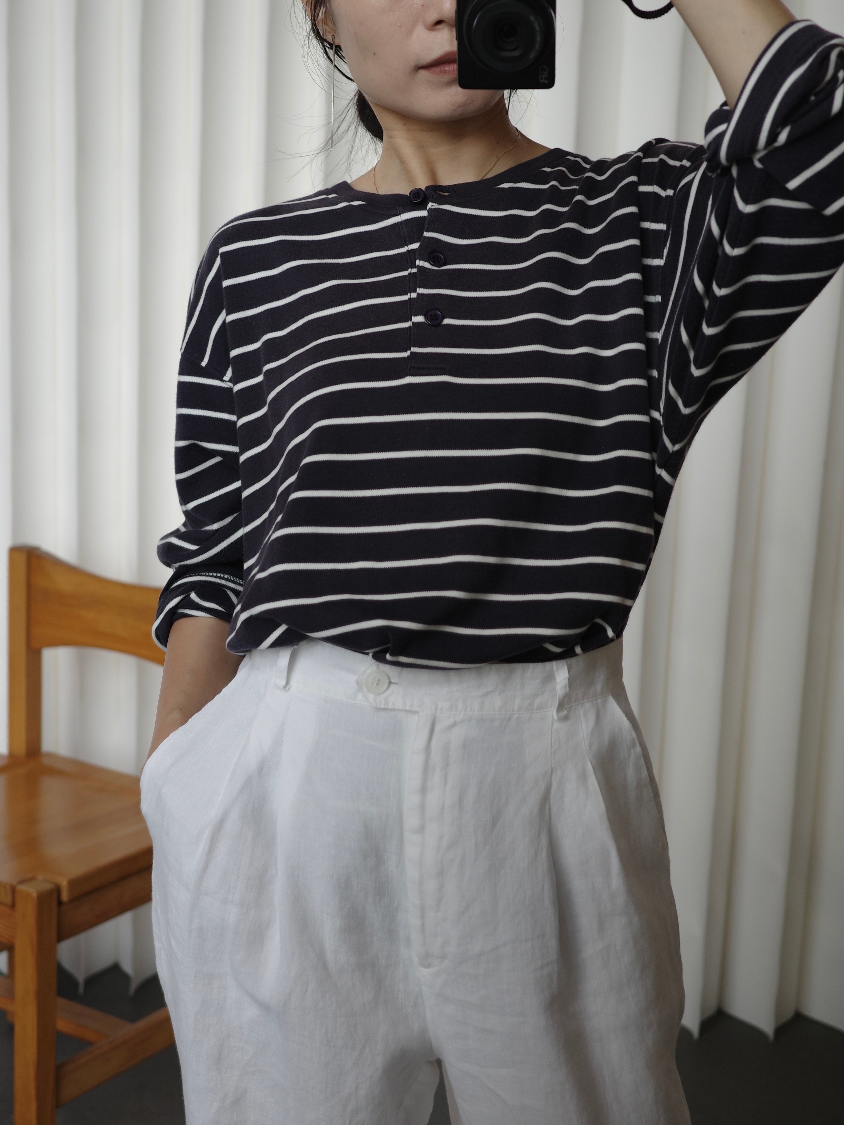 vintage〉henry neck border tops | CherLife