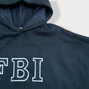 【FBI】80s 90s USA製 FBI 刺繍 ロゴ スウェット パーカー フーディー プルオーバー XL ビッグシルエット オーバーサイズ 黒 US古着