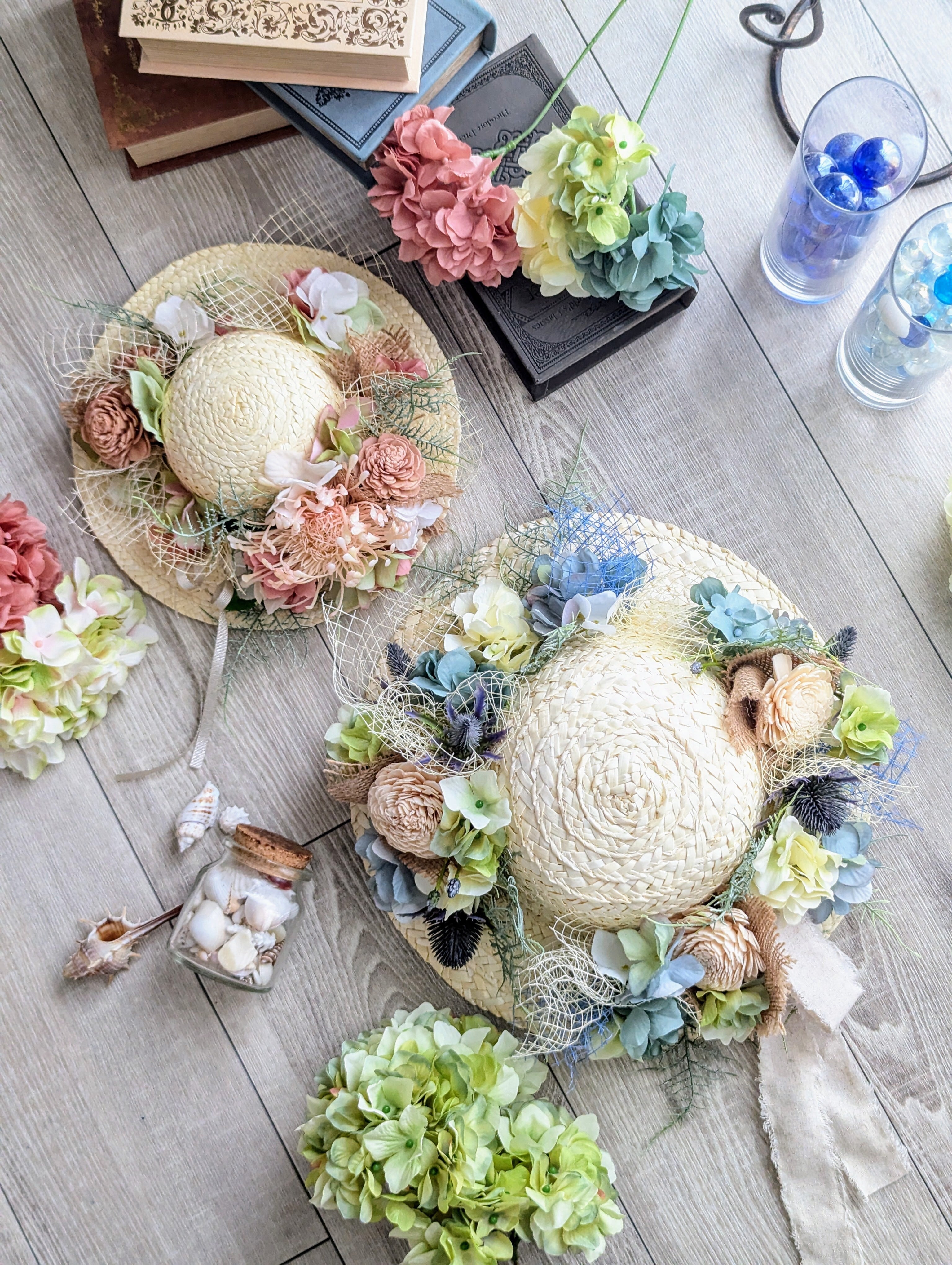 麦わら帽子のSummerArrangement〜壁飾りsmall/pink】 | HARUBERRY