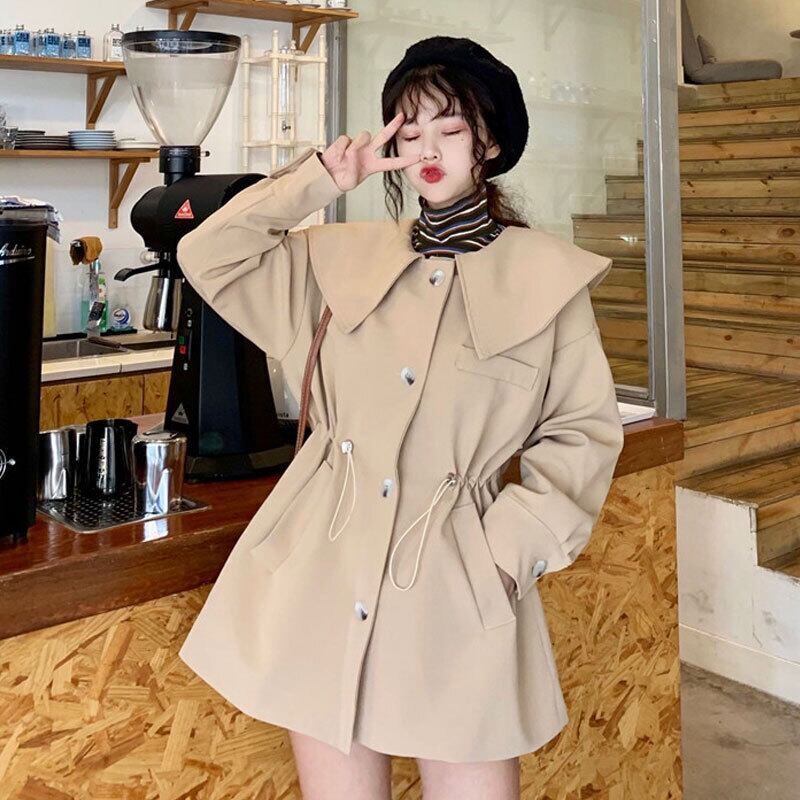 スプリングジャケット ルーズウェストスリムブレストレディース ロング 春物 アジャスタブル 萌量不足81815743488