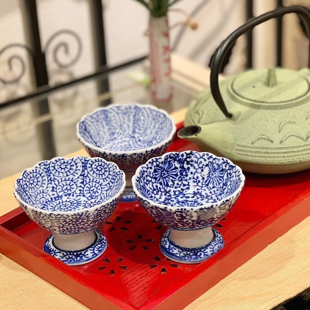 盃 三段陶器 杯 杯洗 染付 嵌め
