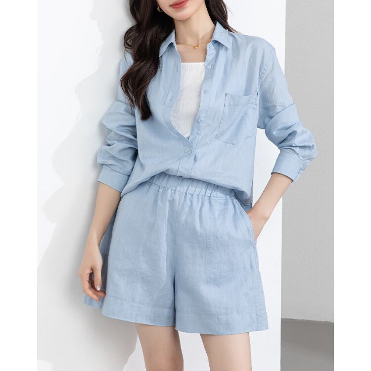 Linen Relax Shirt Short Pants Set Casual Summer 3Colors 2604029