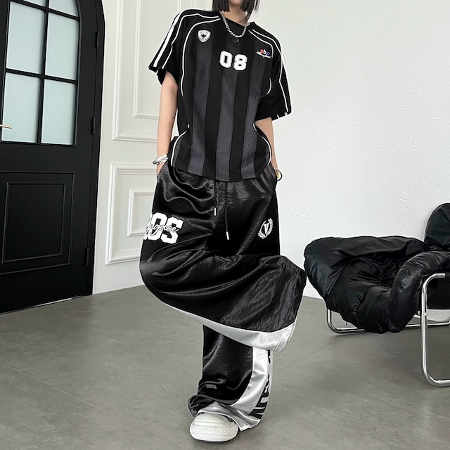カラーブロックロゴデザインイージーワイドパンツ 2col R02530
