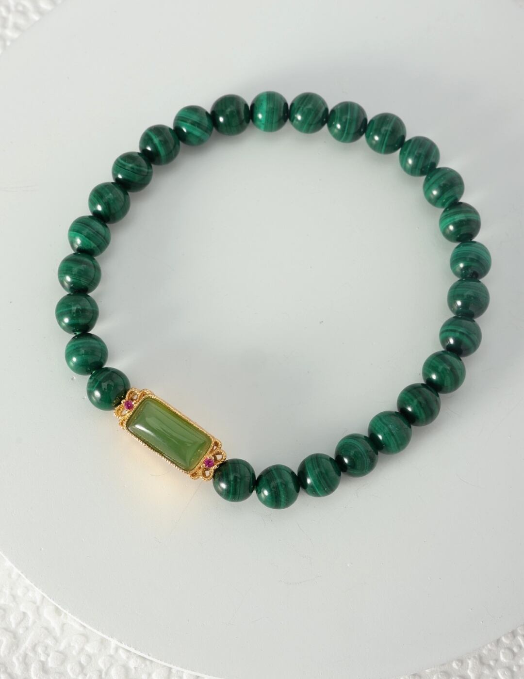 マラカイト＆和田玉ブレスレット シルバー925ゴールドメッキ 上品な輝きを放つ