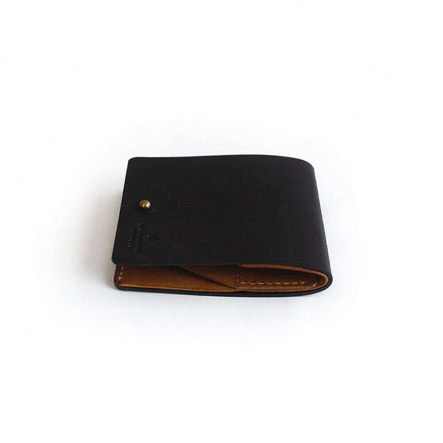薄い 二つ折り財布 【 ブラック × ブラウン 】 コンパクト ブランド メンズ レディース 鍵 レザー 革 ハンドメイド 手縫い