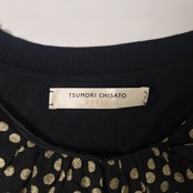 TSUMORI CHISATO ツモリチサト DRESS シルク100% ドット柄 ニット切替 ワンピース M/ブラック/ビンテージ