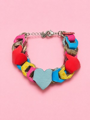 [松浦志穂×OMNES] Leather Chain Bracelet HEART MULTI
