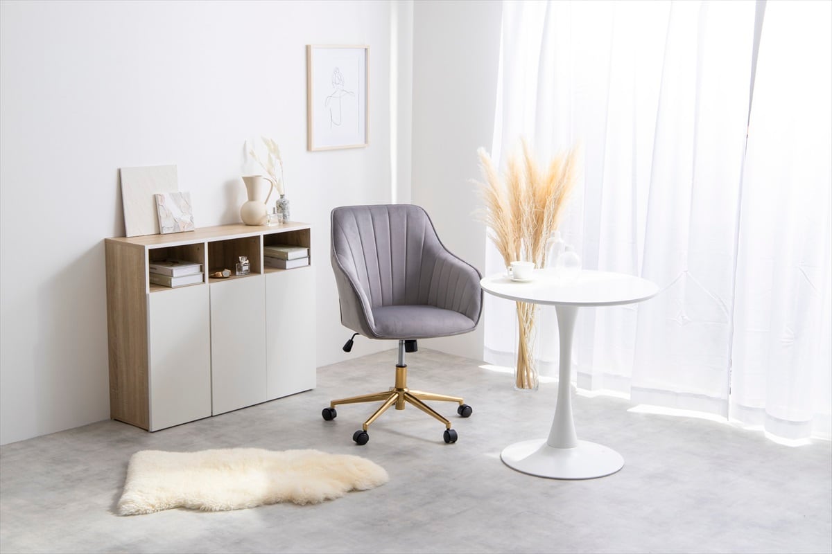 ベロアデスクチェア　グレー　　包み込まれるようなデザイン OCH-K13-PK_240827_01_e04585a7-