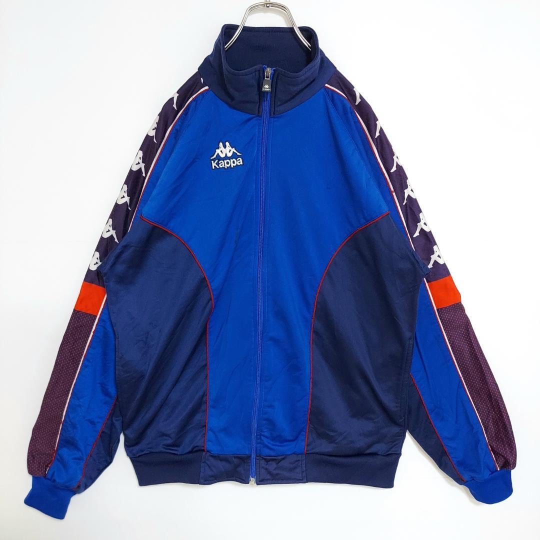 Kappa カッパ トラックジャケット 90s 袖ロゴ サイドライン L 青 黒