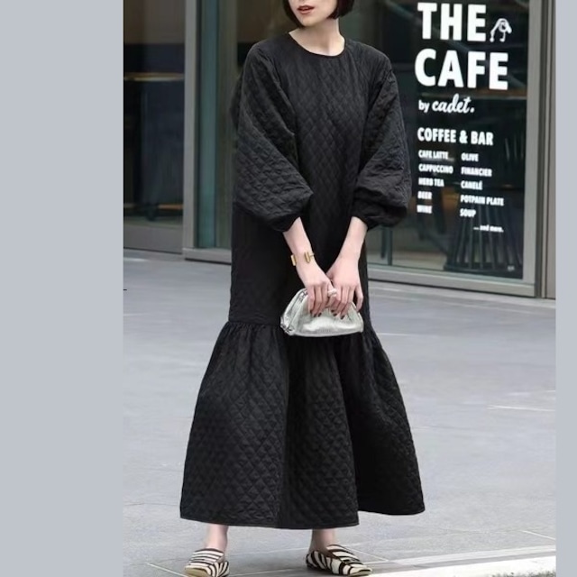マーメイドシルエット キルティングワンピース ブラック OP00160 マーメイドシルエット キルティングワンピース ブラック OP00160