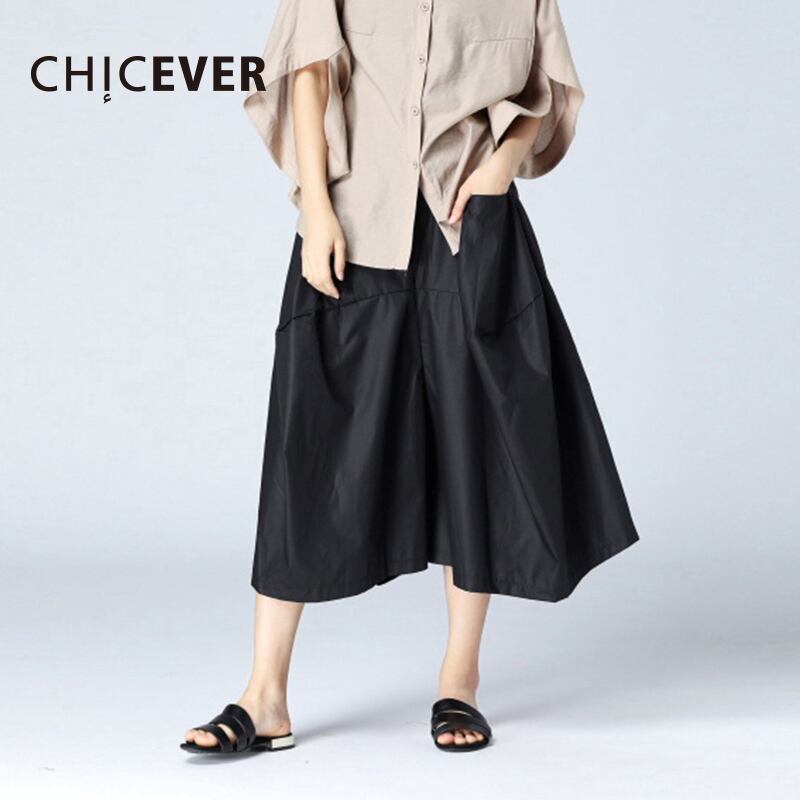 CHICEVERイレギュラーパンツレディースエラスティックウエストルーズビッグサイズ足首丈ワイドレッグパンツヴィンテージ 伸縮 ワイドパンツ ビンテージ 6base558006369192