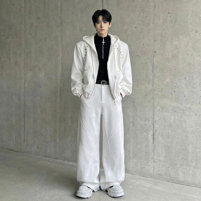 ビジュー装飾 ワイドシルエットフーディーセットアップ 3カラー D12221