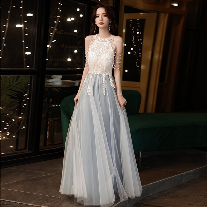 ホルターネック ドッキング ロングドレス