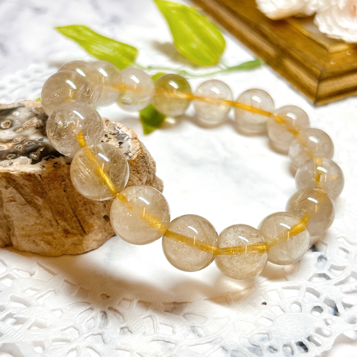 【E9527】お買い得！ゴールデンルチルクォーツ13㎜＊ブレスレット＊仕事＊お金＊Golden Rutile Quartz Bracelet