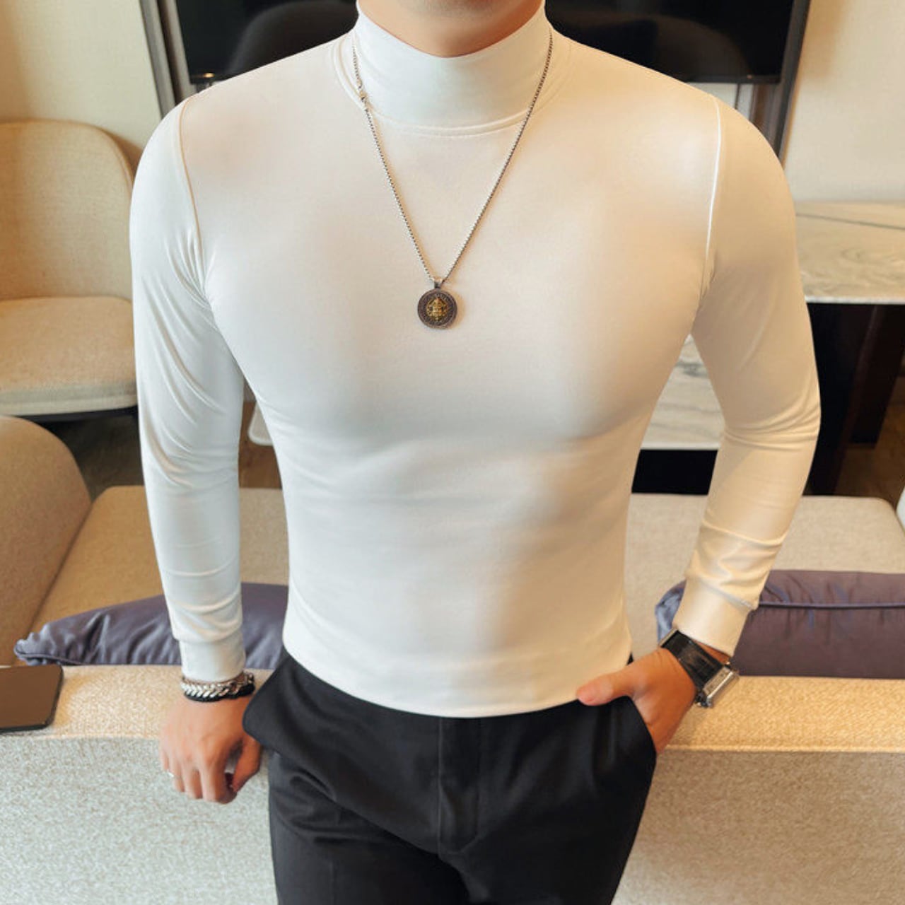 タートルネック スリムフィット シャツ 4色 11325