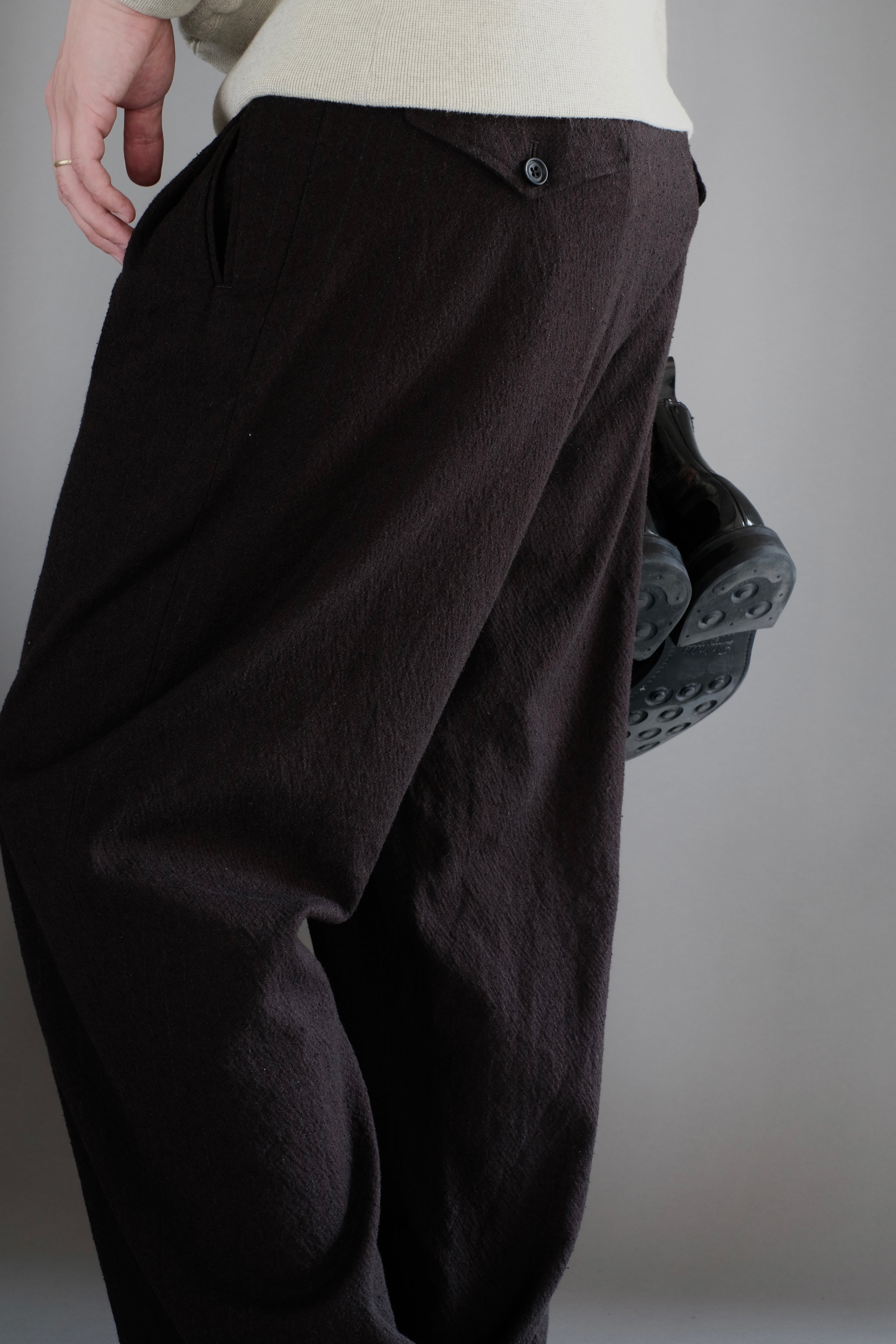 ULTERIOR / WASHED WOOL SILK STRIPE DRAWSTRING PANTS 