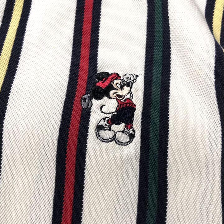 ディズニー☆ポロシャツ ストライプ柄 刺繍ロゴ  90s 希少 y68