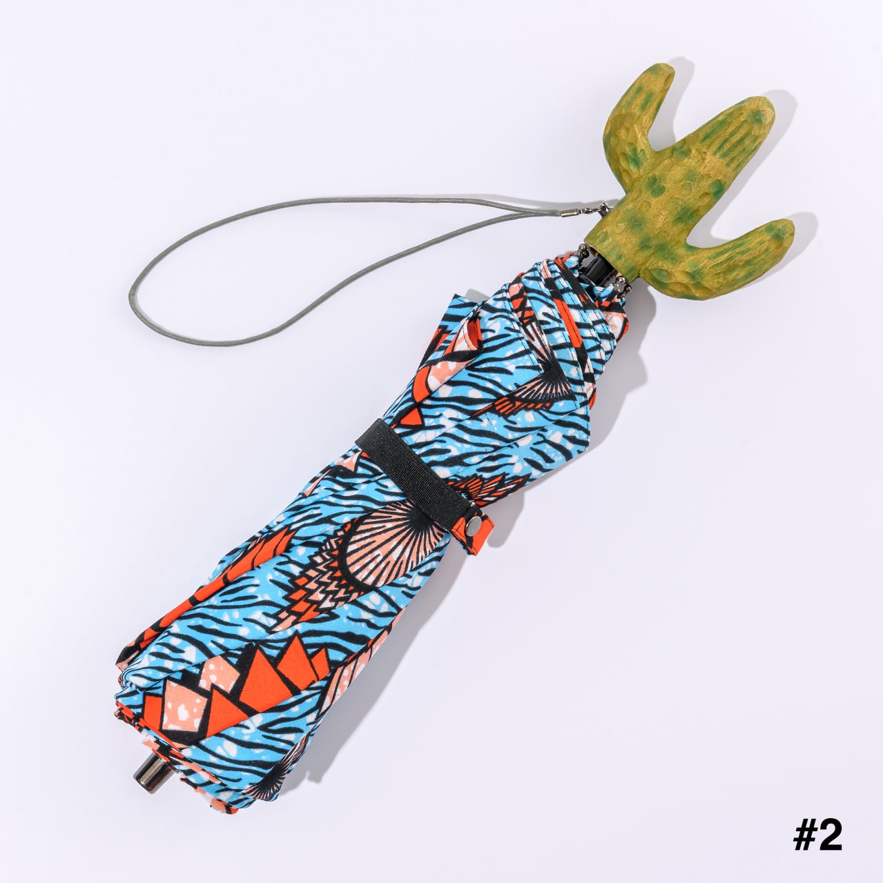 木彫柱サボテンのアフリカンプリント折畳 晴雨兼用傘 | lalasenorita