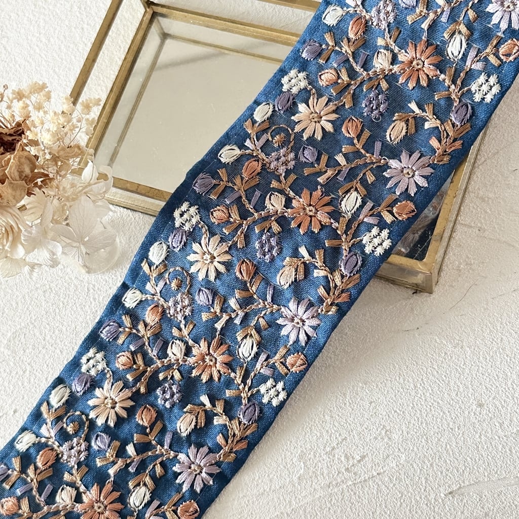 ネイビー]インド刺繍リボン 3715 | インド刺繍リボン専門店Rino Ribbon