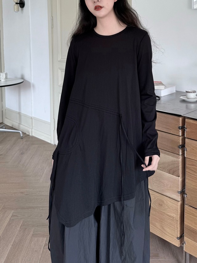 Multi-detail drawstring design long top 2color [T2451]