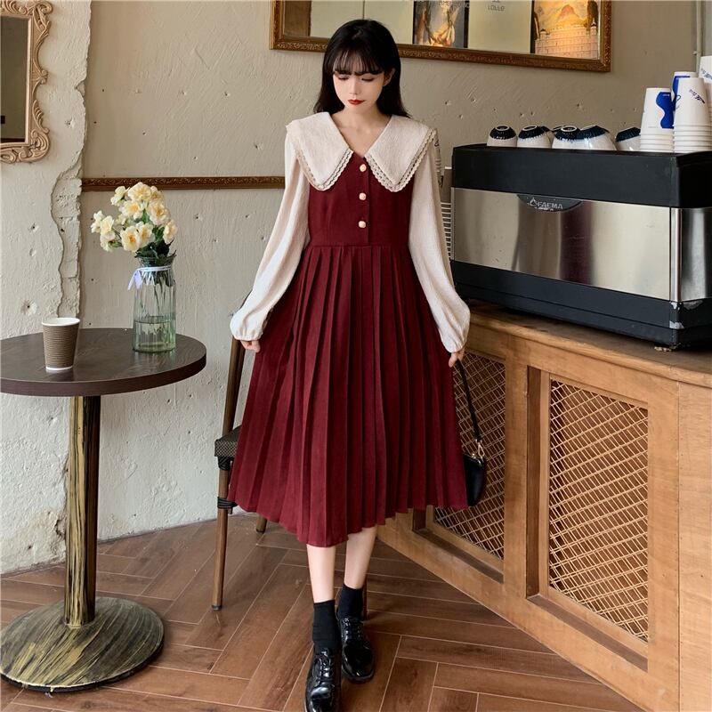 プリーツドレス スプリングウェストスリムスカート レース 春物 レースアップ 萌量不足54467529935