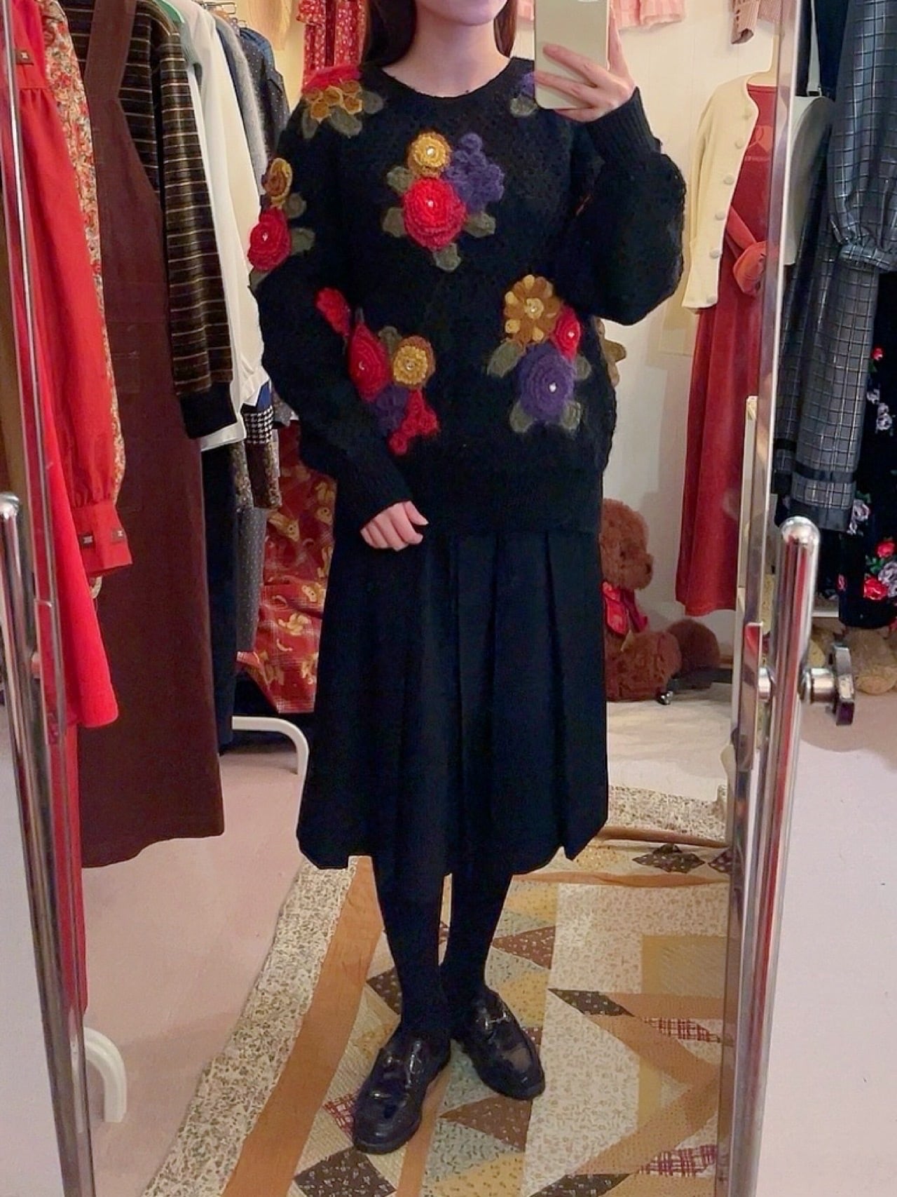 colorful flower stone mesh knit sweater